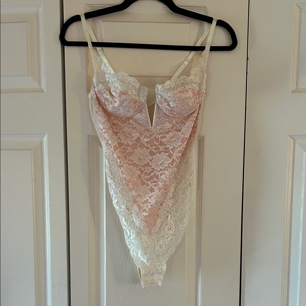 Victoria's Secret Pink and Cream Lace Bodysuit